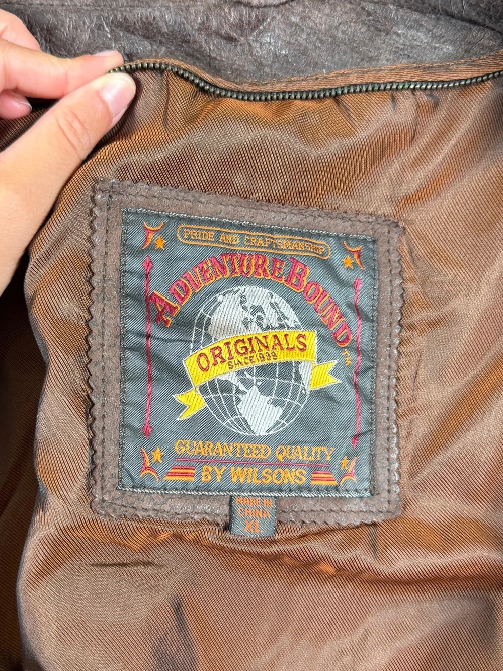 Vintage Wilsons Adventure Bound Brown Leather Bomber Jacket Men’s XL Funnel Neck